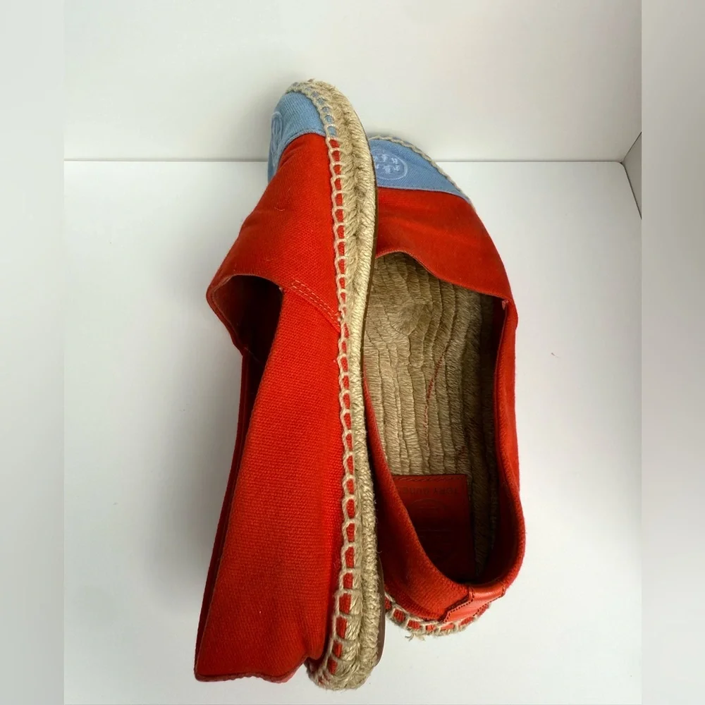 Tory Burch Colorblock Canvas Espadrilles Red Blue Flats Size 9 Logo Cap‎ Toe